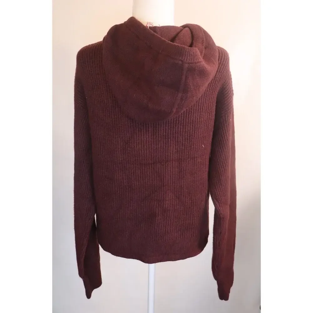 NEW Thread & Supply Dolly Zinfandel Maroon Red Ribbed Hoodie Sweater Size S